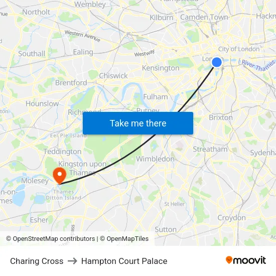 Charing Cross to Hampton Court Palace map