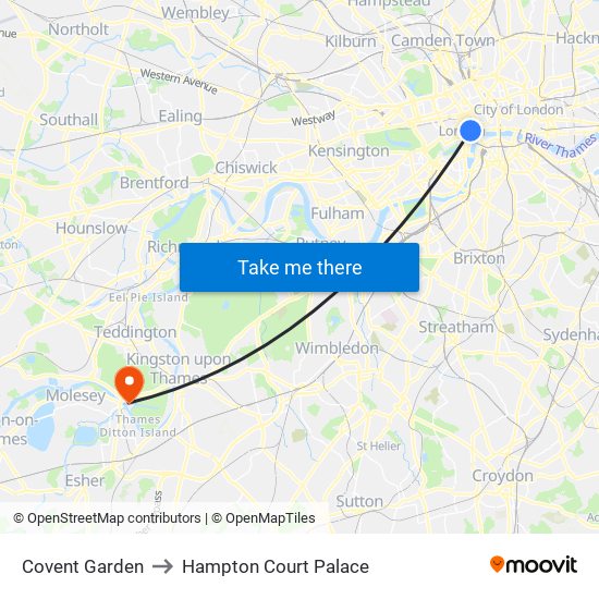 Covent Garden to Hampton Court Palace map