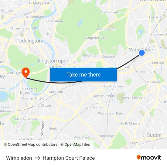 Wimbledon to Hampton Court Palace map