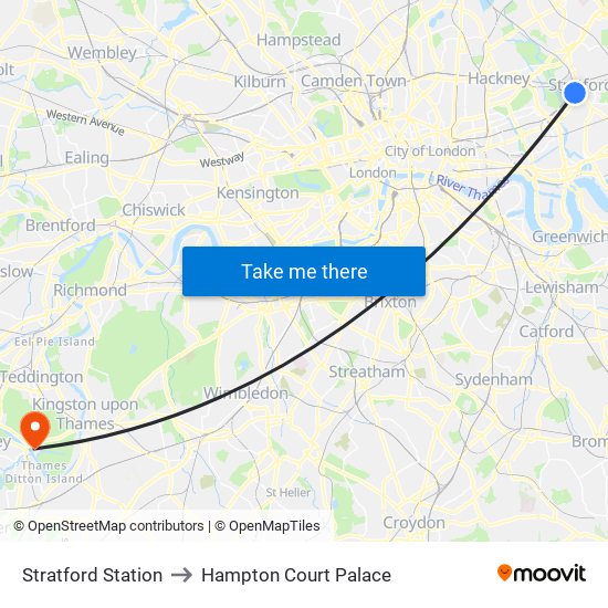 Stratford Station to Hampton Court Palace map