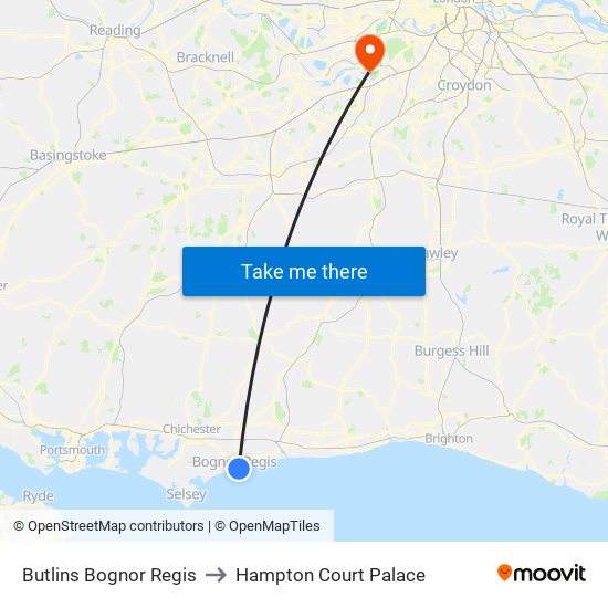 Butlins Bognor Regis to Hampton Court Palace map