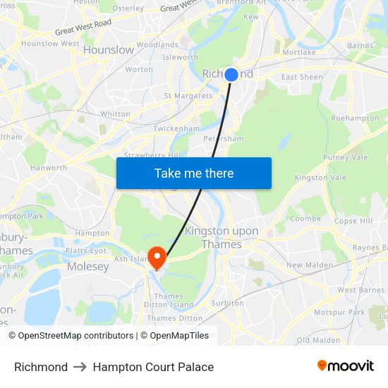Richmond to Hampton Court Palace map