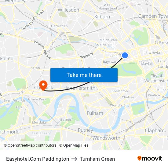 Easyhotel.Com Paddington to Turnham Green map