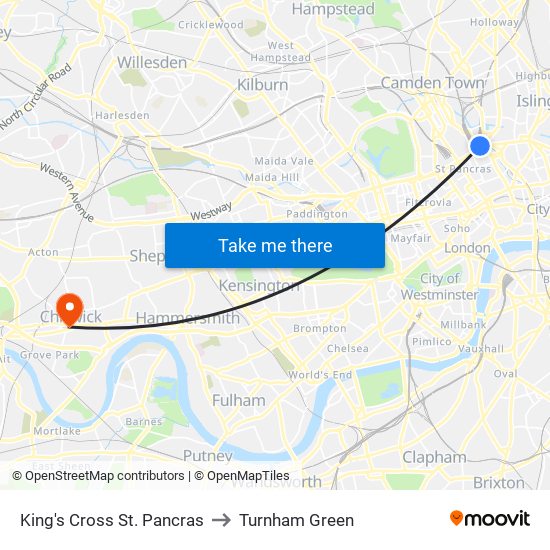 King's Cross St. Pancras to Turnham Green map