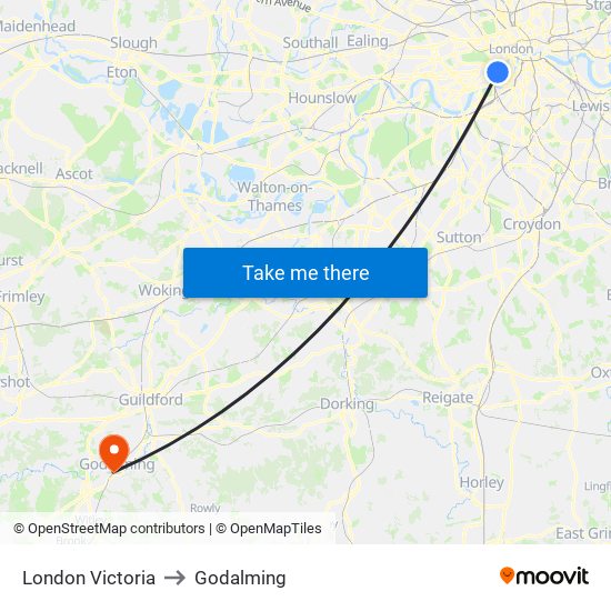 London Victoria to Godalming map