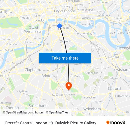 Crossfit Central London to Dulwich Picture Gallery map