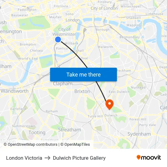 London Victoria to Dulwich Picture Gallery map