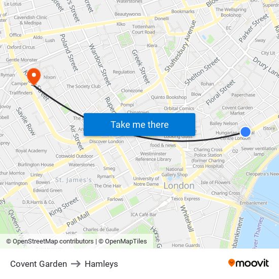 Covent Garden to Hamleys map