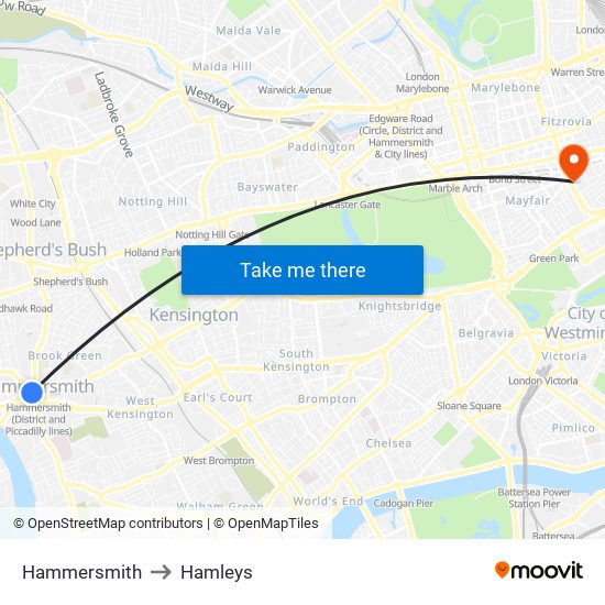 Hammersmith to Hamleys map