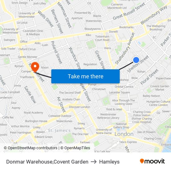 Donmar Warehouse,Covent Garden to Hamleys map
