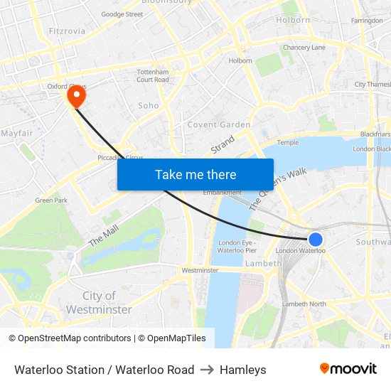 Waterloo Station / Waterloo Road to Hamleys map