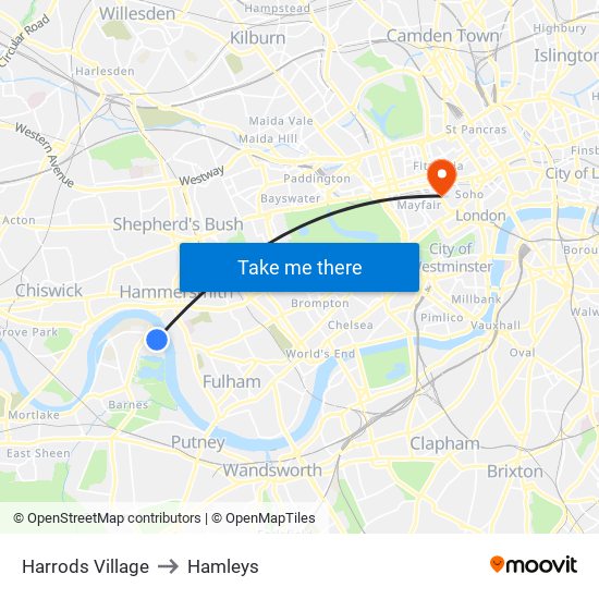 Harrods Village to Hamleys map