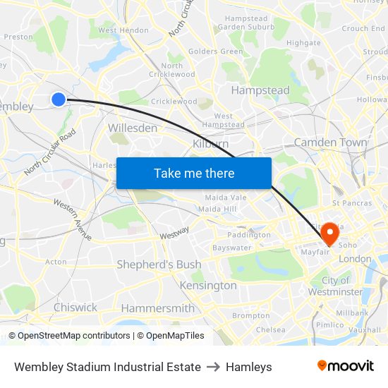 Wembley Stadium Industrial Estate to Hamleys map
