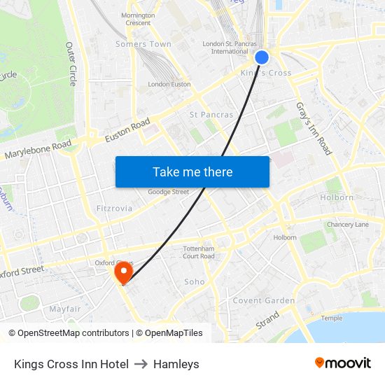 Kings Cross Inn Hotel to Hamleys map