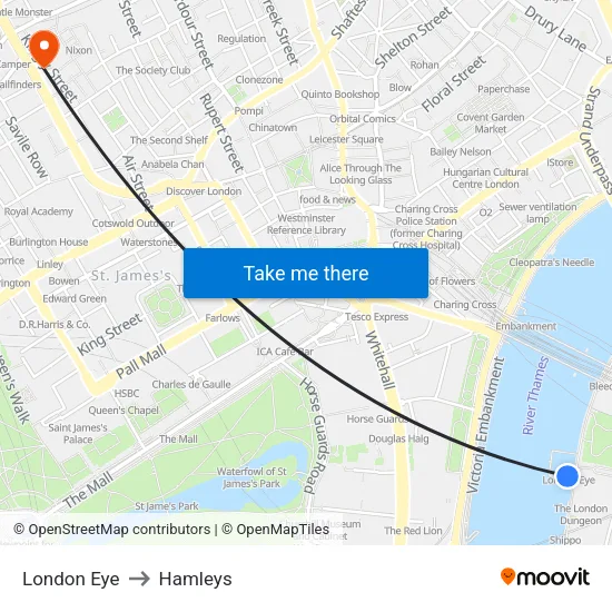 London Eye to Hamleys map