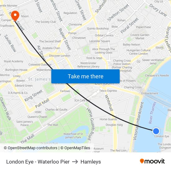 London Eye - Waterloo Pier to Hamleys map