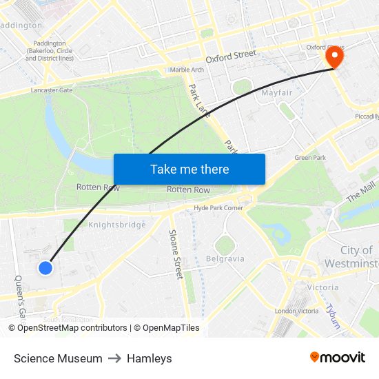 Science Museum to Hamleys map