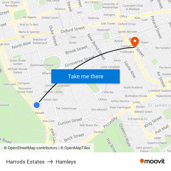 Harrods Estates to Hamleys map