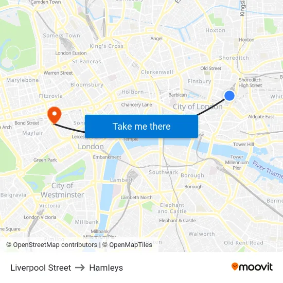 Liverpool Street to Hamleys map
