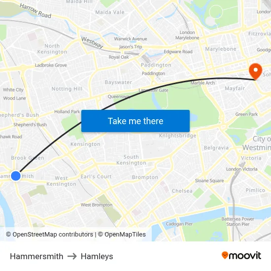 Hammersmith to Hamleys map
