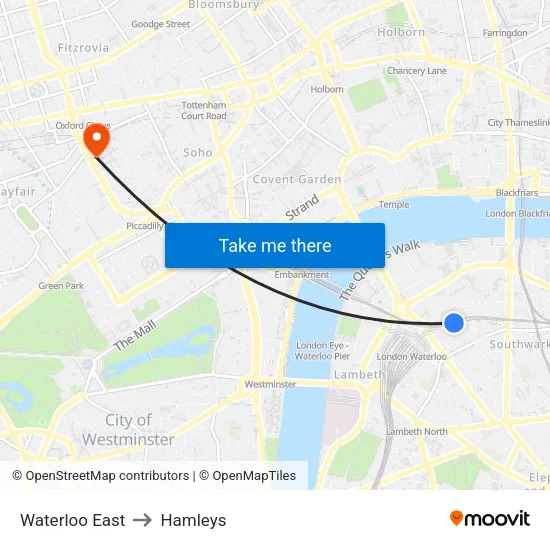 Waterloo East to Hamleys map