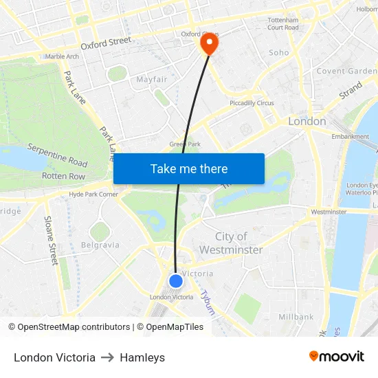 London Victoria to Hamleys map