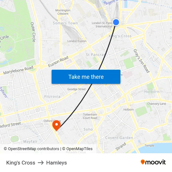 King's Cross to Hamleys map