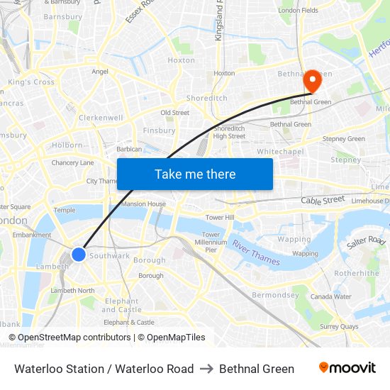 Waterloo Station / Waterloo Road to Bethnal Green map
