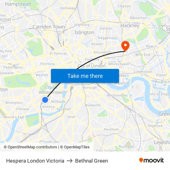 Hespera London Victoria to Bethnal Green map