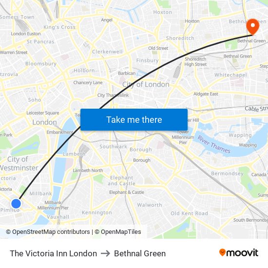 The Victoria Inn London to Bethnal Green map