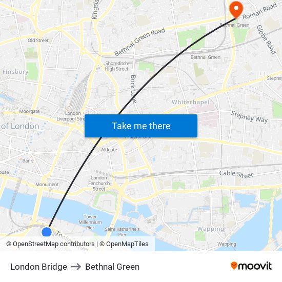 London Bridge to Bethnal Green map