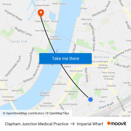 Clapham Junction Medical Practice to Imperial Wharf map
