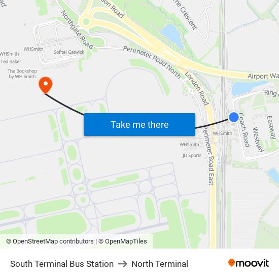 South Terminal Bus Station to North Terminal map