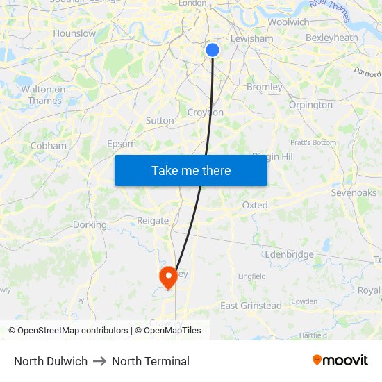 North Dulwich to North Terminal map