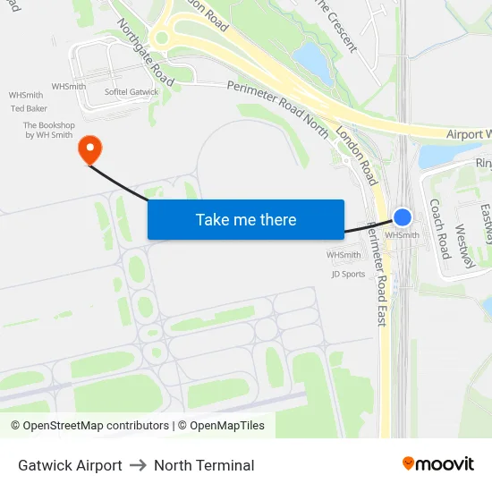 Gatwick Airport to North Terminal map