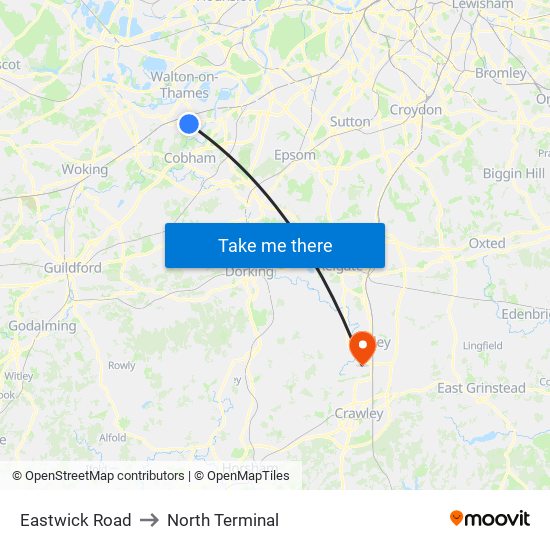 Eastwick Road to North Terminal map