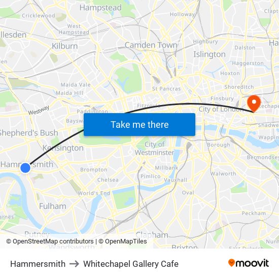 Hammersmith to Whitechapel Gallery Cafe map