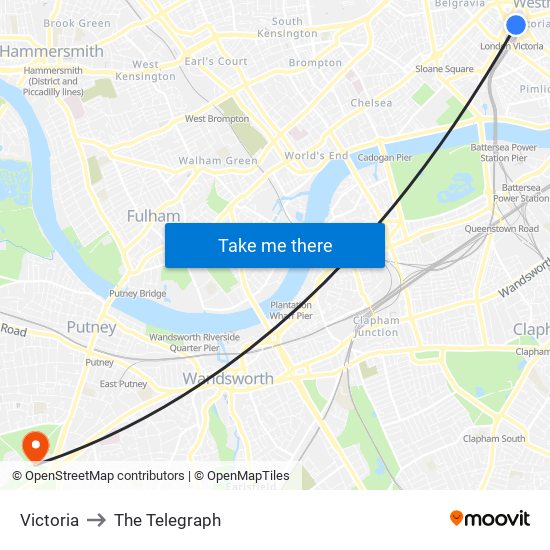 Victoria to The Telegraph map