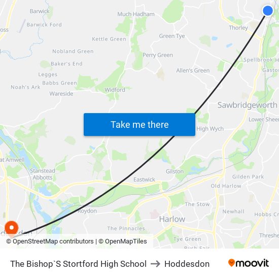 The Bishop`S Stortford High School to Hoddesdon map