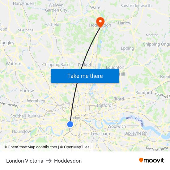 London Victoria to Hoddesdon map