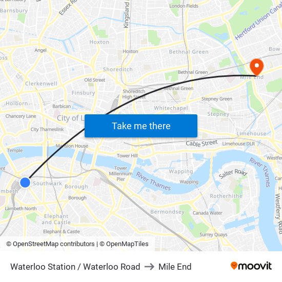 Waterloo Station / Waterloo Road to Mile End map