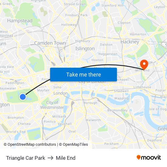 Triangle Car Park to Mile End map