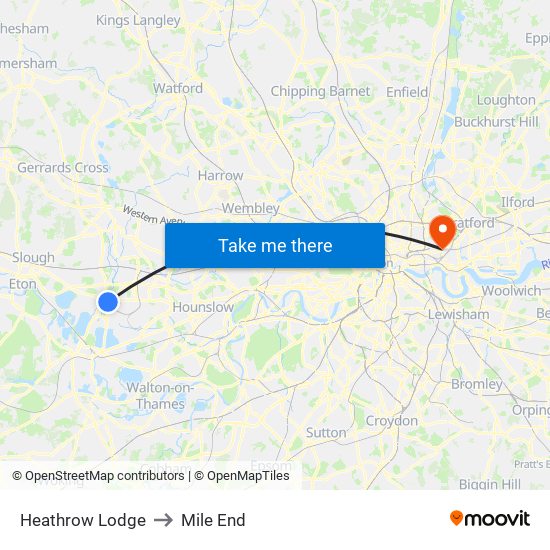 Heathrow Lodge to Mile End map