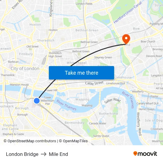 London Bridge to Mile End map