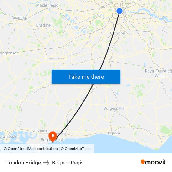 London Bridge to Bognor Regis map