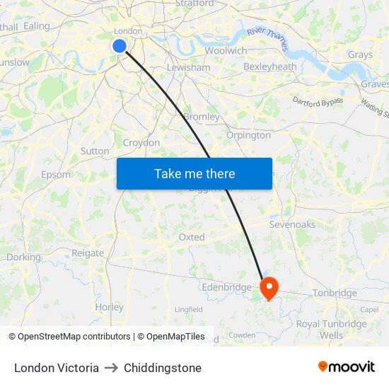 London Victoria to Chiddingstone map