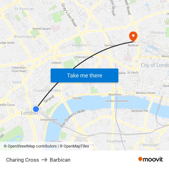 Charing Cross to Barbican map