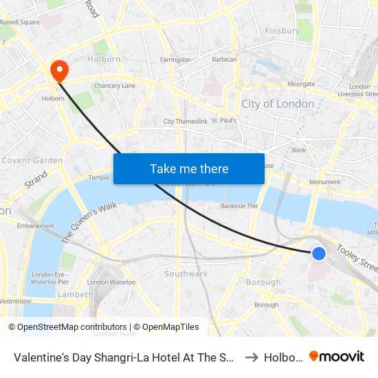 Valentine's Day Shangri-La Hotel At The Shard to Holborn map