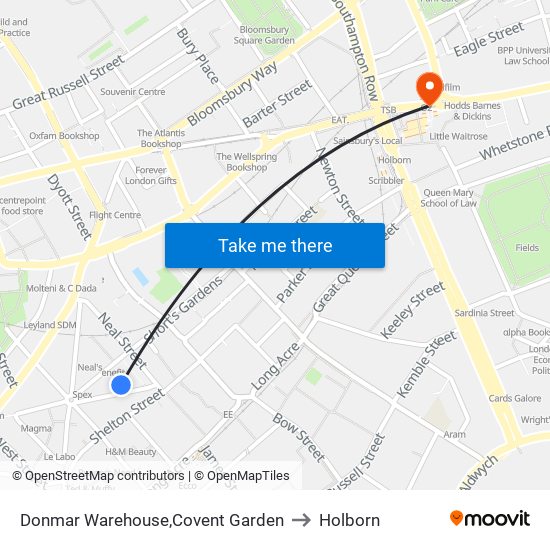 Donmar Warehouse,Covent Garden to Holborn map