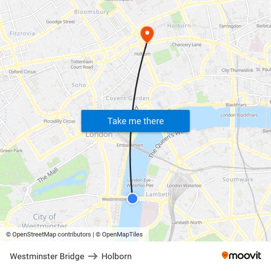 Westminster Bridge to Holborn map